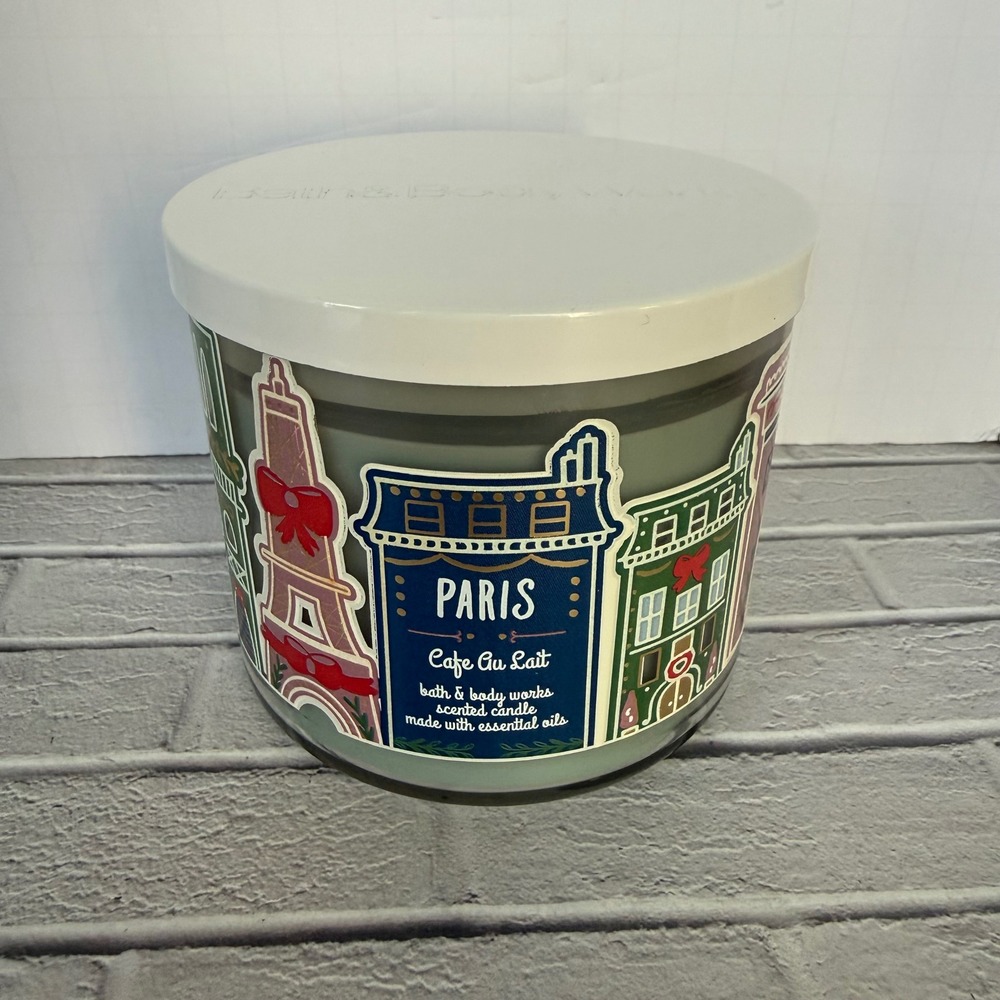 Bath & Body Works Cafe Au Lait 3-Wick Scented Candle 14.5oz Paris Collection